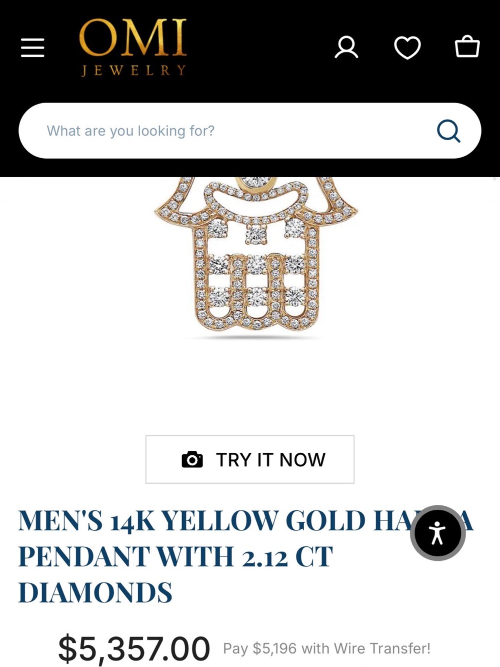14K Yellow Gold Hamsa Pendant with Diamonds - Men's